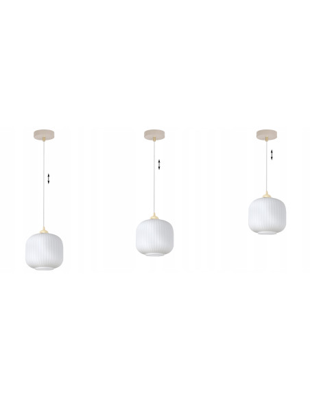 Lampa wisząca RIFFLE 1-punktowa E27 beżowo-złota z ryflowanym białym kloszem, regulowana 100 cm