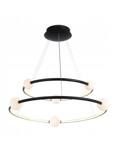 Żyrandol LOZANNA Italux czarny z mlecznymi kulami LED 86W 130x87 cm luksusowy, nowoczesny