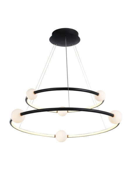 Żyrandol LOZANNA Italux czarny z mlecznymi kulami LED 86W 130x87 cm luksusowy, nowoczesny