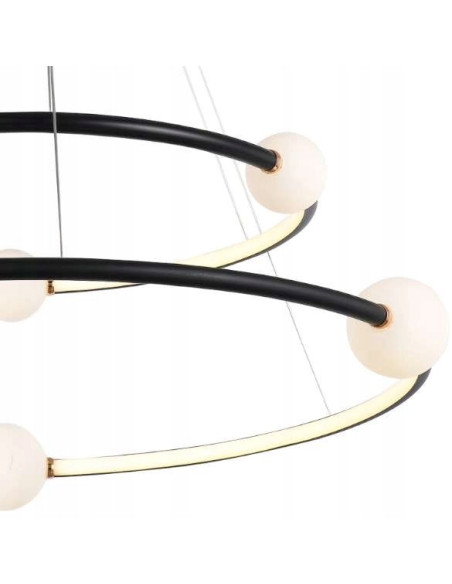 Żyrandol LOZANNA Italux czarny z mlecznymi kulami LED 86W 130x87 cm luksusowy, nowoczesny