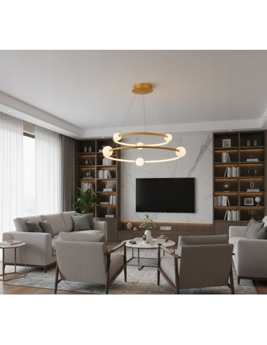 Żyrandol LOZANNA Italux czarny z mlecznymi kulami LED 86W 130x87 cm luksusowy, nowoczesny