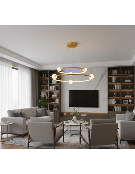 Italux LOZANNA Lampa wisząca LED złota z białymi szklanymi kulami 87x130 cm luksusowy minimalizm