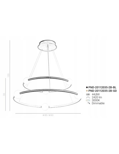 Italux LOZANNA Lampa wisząca LED złota z białymi szklanymi kulami 87x130 cm luksusowy minimalizm