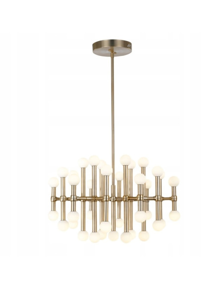 Italux Giovanna — Lampa wisząca LED 37-punktów złota z mlecznymi kulami, 150×70 cm