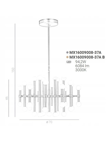Italux Giovanna — Lampa wisząca LED 37-punktów złota z mlecznymi kulami, 150×70 cm