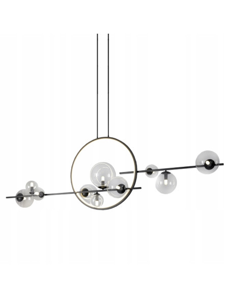Lampa wisząca ORION DOUBLE 145 cm czarna matowa – 11-punktowa z bańkowymi kloszami i LED RING