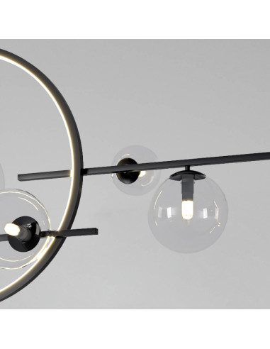 Lampa wisząca ORION DOUBLE 145 cm czarna matowa – 11-punktowa z bańkowymi kloszami i LED RING
