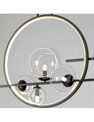 Lampa wisząca ORION DOUBLE 145 cm czarna matowa – 11-punktowa z bańkowymi kloszami i LED RING