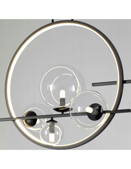Lampa wisząca ORION DOUBLE 145 cm czarna matowa – 11-punktowa z bańkowymi kloszami i LED RING