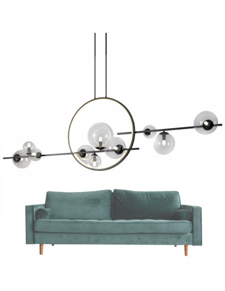 Lampa wisząca ORION DOUBLE 145 cm czarna matowa – 11-punktowa z bańkowymi kloszami i LED RING