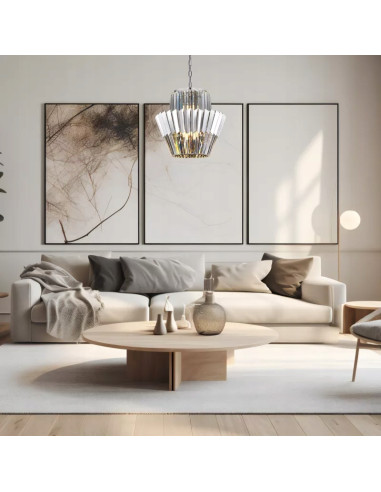 Żyrandol kryształowy DONNA CHROME 9xE14 lampa sufitowa glamour chrom 45 cm do salonu i sypialni