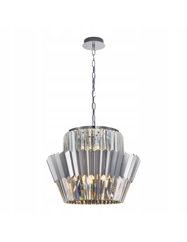 Żyrandol wiszący DONNA 12xE14 chrom z kryształami regulowana wysokość 55–120 cm, Milagro