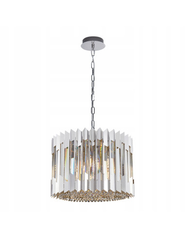 Milagro RITZ żyrandol 7xE14 chrom 42 cm z kryształami — lampa wisząca glamour do jadalni i salonu