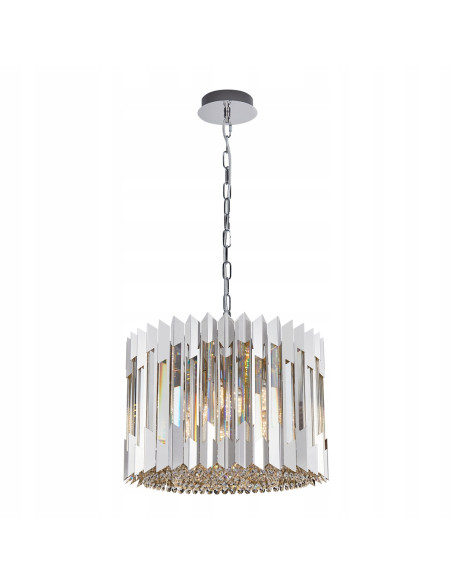 Milagro RITZ żyrandol 7xE14 chrom 42 cm z kryształami — lampa wisząca glamour do jadalni i salonu