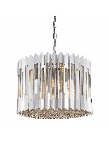 Milagro RITZ żyrandol 7xE14 chrom 42 cm z kryształami — lampa wisząca glamour do jadalni i salonu