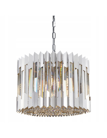 Milagro RITZ żyrandol 7xE14 chrom 42 cm z kryształami — lampa wisząca glamour do jadalni i salonu