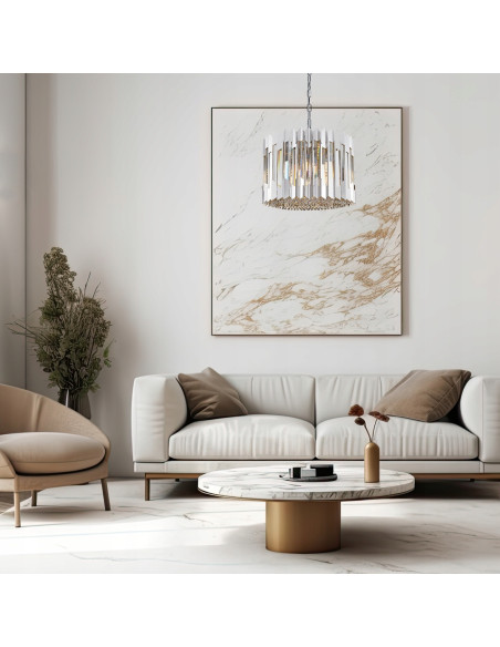 Milagro RITZ żyrandol 7xE14 chrom 42 cm z kryształami — lampa wisząca glamour do jadalni i salonu