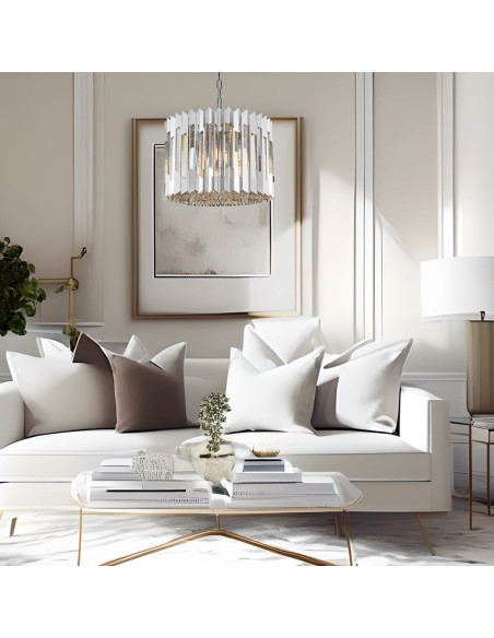 Milagro RITZ żyrandol 7xE14 chrom 42 cm z kryształami — lampa wisząca glamour do jadalni i salonu