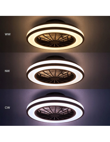 Plafon LED Milagro Blast 24W z wentylatorem 15W, pilot, CCT, biały/czarny