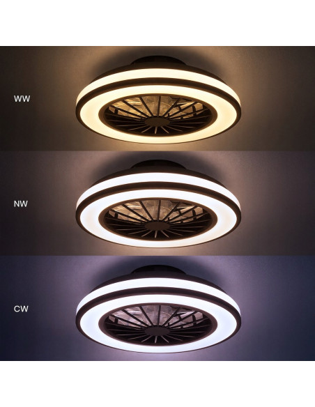 Plafon LED Milagro Blast 24W z wentylatorem 15W, pilot, CCT, biały/czarny