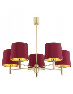 Lampa wisząca Argon Ponte Plus 5xE27 czerwona ze złotym wykończeniem glamour