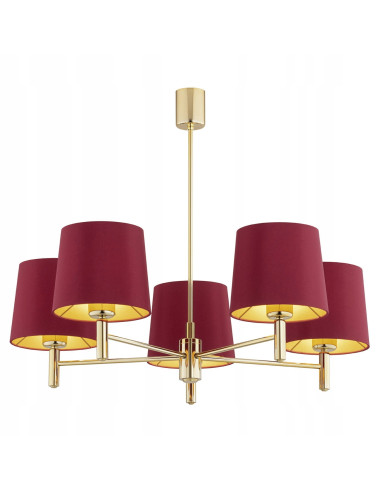 Lampa wisząca Argon Ponte Plus 5xE27 czerwona ze złotym wykończeniem glamour