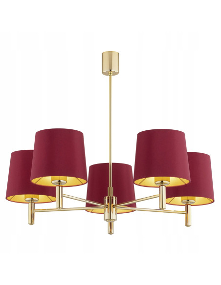 Lampa wisząca Argon Ponte Plus 5xE27 czerwona ze złotym wykończeniem glamour