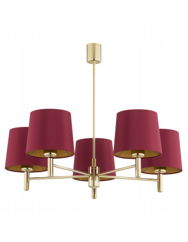 Lampa wisząca Argon Ponte Plus 5xE27 czerwona ze złotym wykończeniem glamour