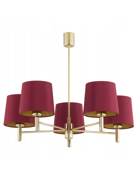 Lampa wisząca Argon Ponte Plus 5xE27 czerwona ze złotym wykończeniem glamour