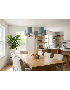 Lampa wisząca PONTE PLUS 5xE27 błękitna ze złotymi detalami, tkaninowa, glamour 2