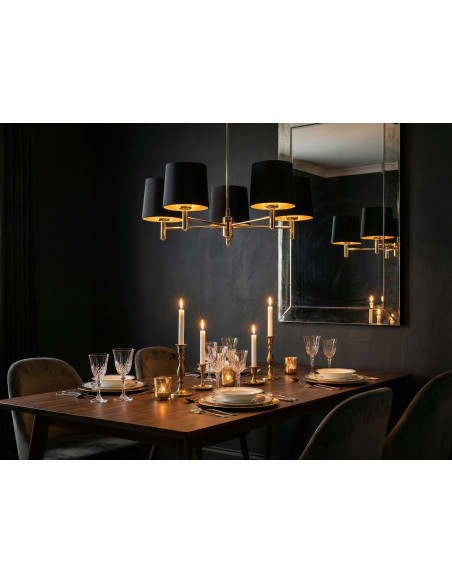 Argon PONTE PLUS lampa wisząca 5xE27 czarna ze złotymi abażurami glamour do salonu
