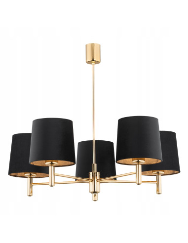 Argon PONTE PLUS lampa wisząca 5xE27 czarna ze złotymi abażurami glamour do salonu