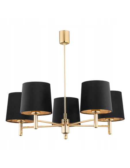 Argon PONTE PLUS lampa wisząca 5xE27 czarna ze złotymi abażurami glamour do salonu
