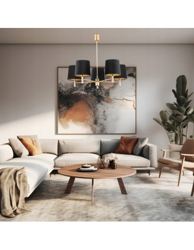 Argon PONTE PLUS lampa wisząca 5xE27 czarna ze złotymi abażurami glamour do salonu