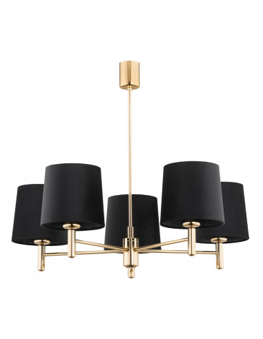 Argon PONTE PLUS lampa wisząca 5xE27 czarna ze złotymi abażurami glamour do salonu