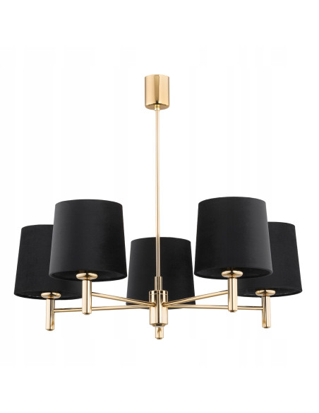 Argon PONTE PLUS lampa wisząca 5xE27 czarna ze złotymi abażurami glamour do salonu