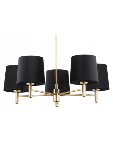 Argon PONTE PLUS lampa wisząca 5xE27 czarna ze złotymi abażurami glamour do salonu