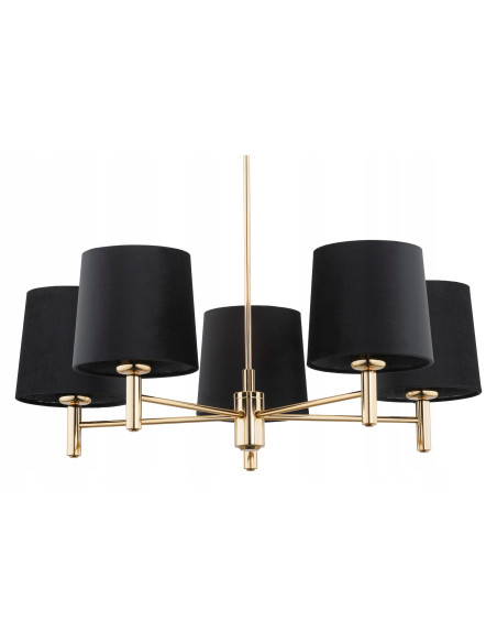 Argon PONTE PLUS lampa wisząca 5xE27 czarna ze złotymi abażurami glamour do salonu