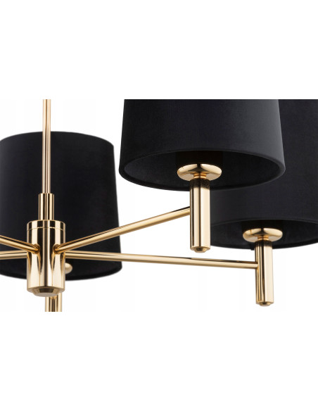 Argon PONTE PLUS lampa wisząca 5xE27 czarna ze złotymi abażurami glamour do salonu