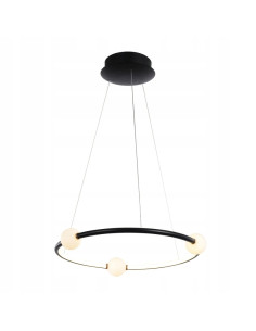 Lampa wisząca ring LED czarna z kulami szklanymi Lozanna Italux