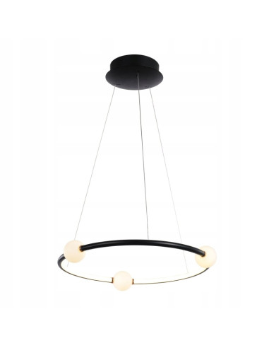 Lampa wisząca ring LED czarna z kulami szklanymi Lozanna Italux