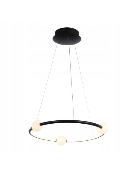 Lampa wisząca ring LED czarna z kulami szklanymi Lozanna Italux