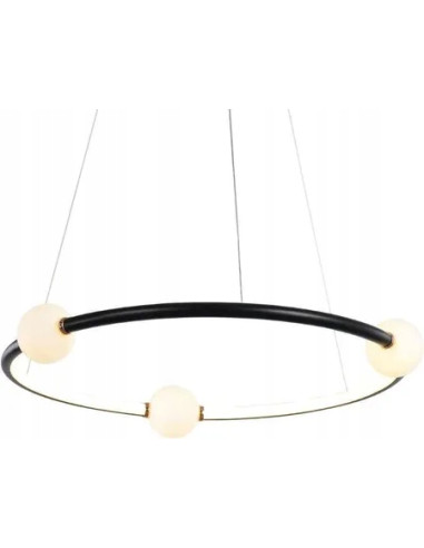 Lampa wisząca ring LED czarna z kulami szklanymi Lozanna Italux