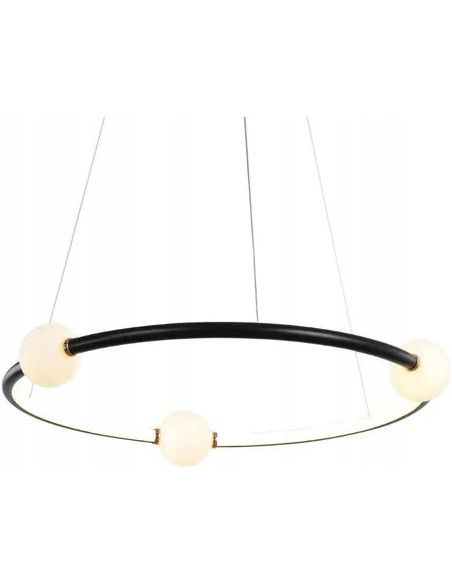 Lampa wisząca ring LED czarna z kulami szklanymi Lozanna Italux