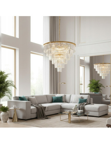 Lampa wisząca SPLENDORE 100 cm złota kryształowa E14 do salonu