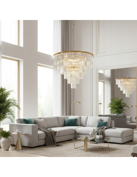 Lampa wisząca SPLENDORE 100 cm złota kryształowa E14 do salonu
