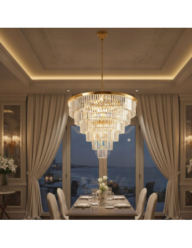 Lampa wisząca SPLENDORE 100 cm złota kryształowa E14 do salonu