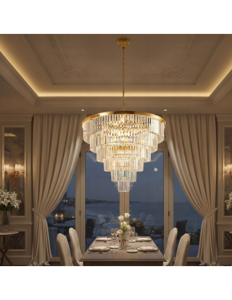 Lampa wisząca SPLENDORE 100 cm złota kryształowa E14 do salonu